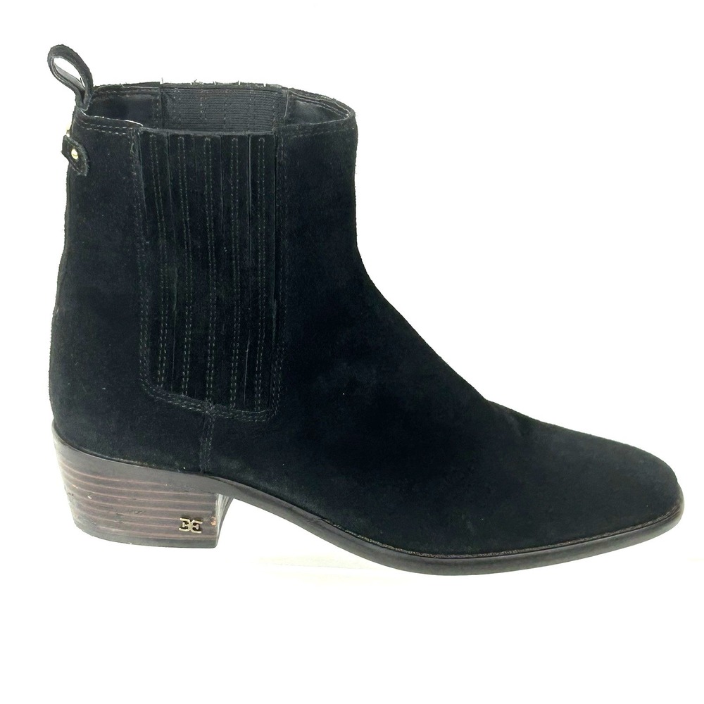 Sam Edelman Size 9.5 Black Suede Chelsea Ankle Boots Block Heel